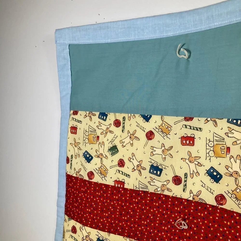 Handmade Hand‎ Tied Quilt Bunny Lollipop Train 35 x 48 Red Green Blue